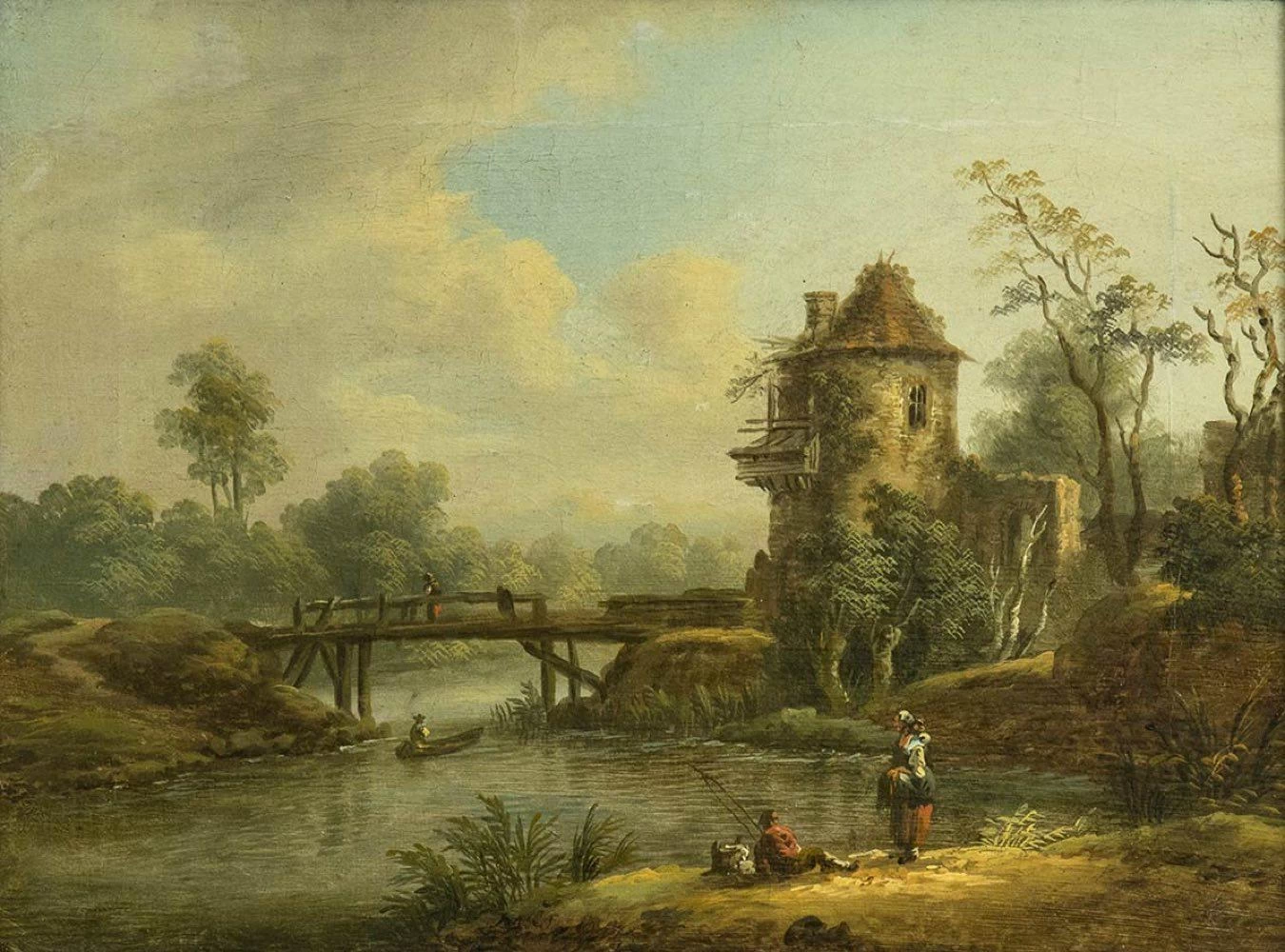 Johann Christian Vollerdt - Paesaggio con ponte e figure